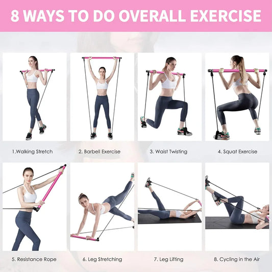 Portable Pilates Bar Kit with Resistance Bands – Yoga, Strength & Full Body Toning Gym for Home & Travel