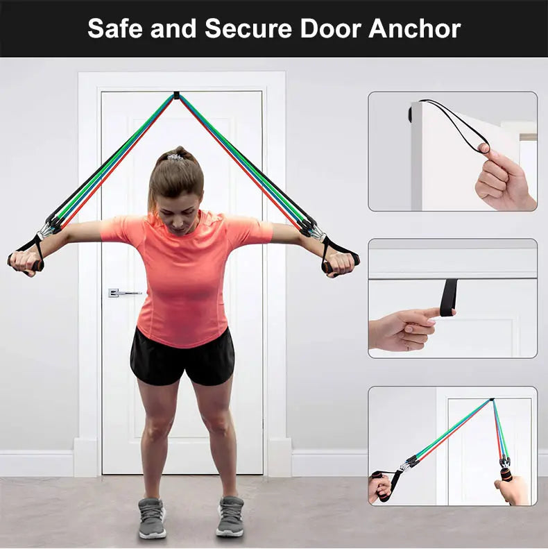 Exercise Resistance Bands Set for Home Workouts – 5 Stackable Bands with Handles, Door Anchor & Carry Bag – Full Body Fitness, Strength Training, Yoga & Rehab