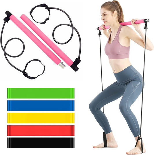Portable Pilates Bar Kit with Resistance Bands – Yoga, Strength & Full Body Toning Gym for Home & Travel