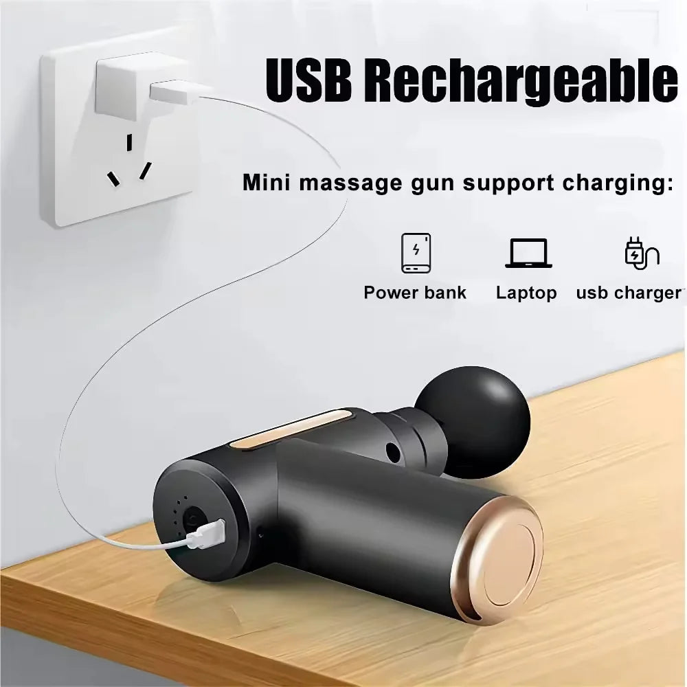 Deep Tissue Massage Gun for Pain Relief & Muscle Recovery – Handheld Percussion Massager with 6 Speeds & Multiple Heads.