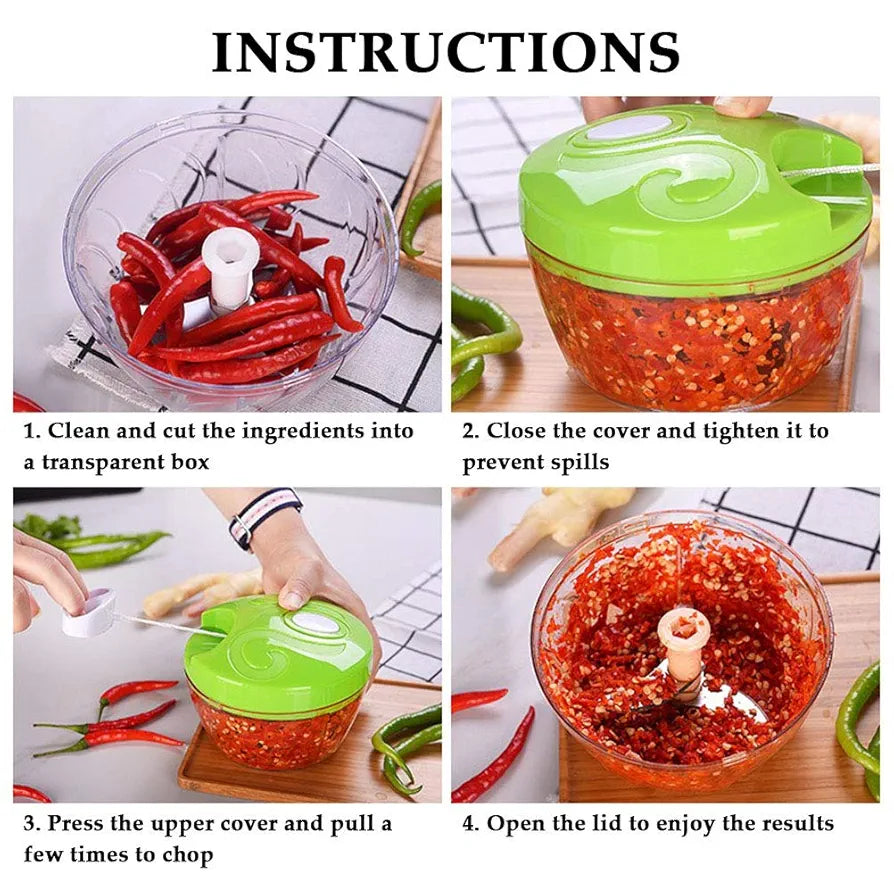 Speedy Chopper – Manual Hand-Pull Vegetable Cutter & Food Processor | Fast Onion, Garlic, Fruit & Nut Chopper for Kitchen