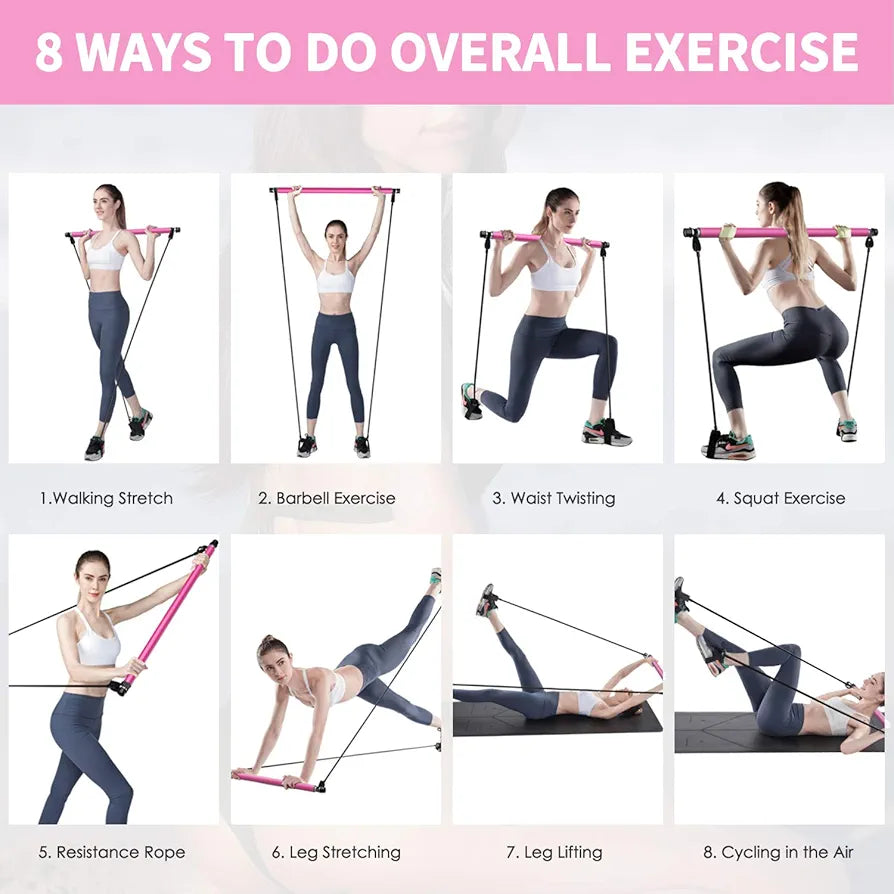 Portable Pilates Bar Kit with Resistance Bands – Yoga, Strength & Full Body Toning Gym for Home & Travel