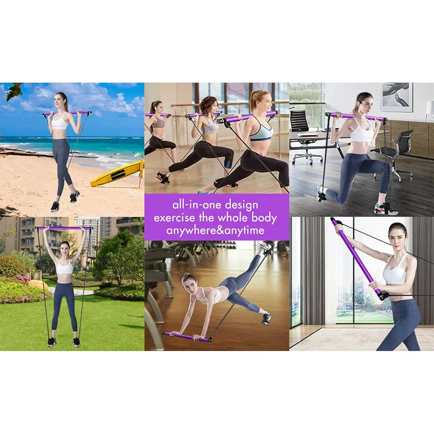 Portable Pilates Bar Kit with Resistance Bands – Yoga, Strength & Full Body Toning Gym for Home & Travel