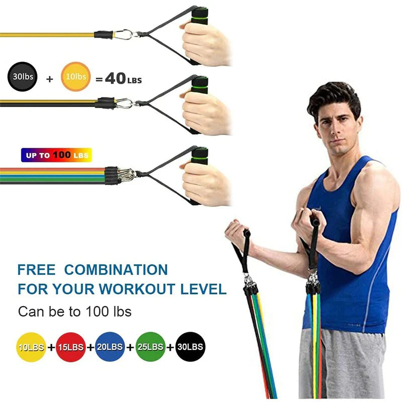 Exercise Resistance Bands Set for Home Workouts – 5 Stackable Bands with Handles, Door Anchor & Carry Bag – Full Body Fitness, Strength Training, Yoga & Rehab