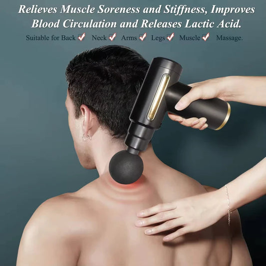 Deep Tissue Massage Gun for Pain Relief & Muscle Recovery – Handheld Percussion Massager with 6 Speeds & Multiple Heads.