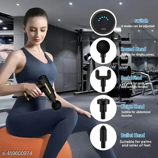 Deep Tissue Massage Gun for Pain Relief & Muscle Recovery – Handheld Percussion Massager with 6 Speeds & Multiple Heads.